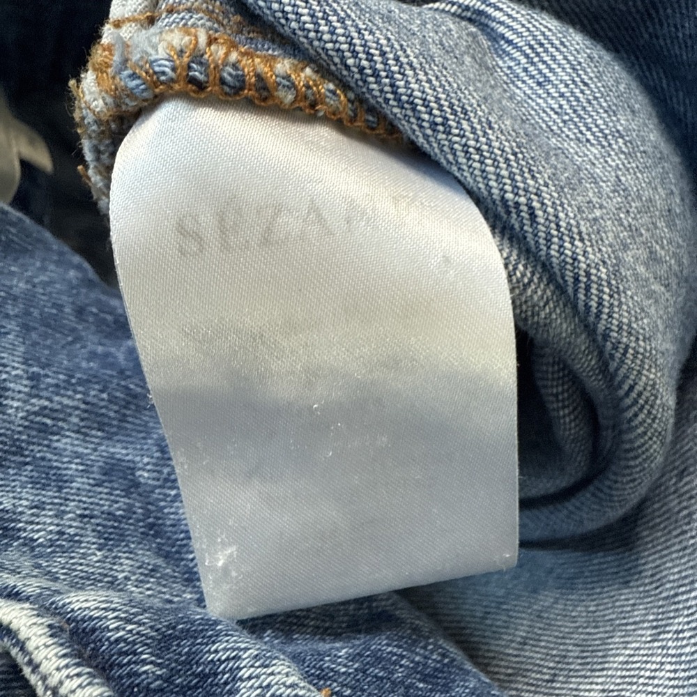 Sezane‎ Jeans Womens 34 Blue Austin High Waist Pleat Paperbag Preppy HEMMED READ - Picture 15 of 16